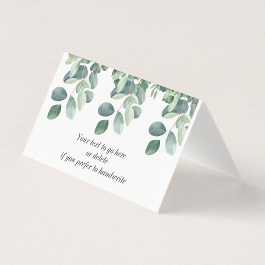 Groene naderende eucalyptus verlaat tafelplaatsing kaart (Voorkant)