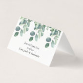 Groene naderende eucalyptus verlaat tafelplaatsing kaart (Achterkant)