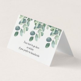 Groene naderende eucalyptus verlaat tafelplaatsing kaart