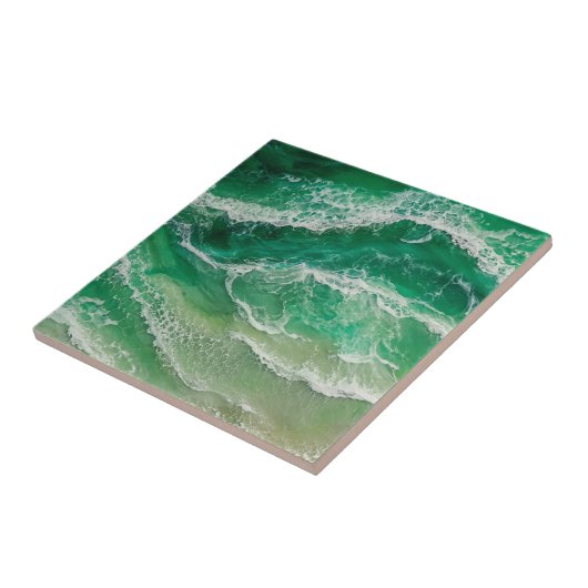 Groene namaak hars golven kust tegeltje (Zijkant)
