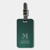 Groene namaakleer en witte monograminitiaal bagagelabel (Voorkant verticaal)