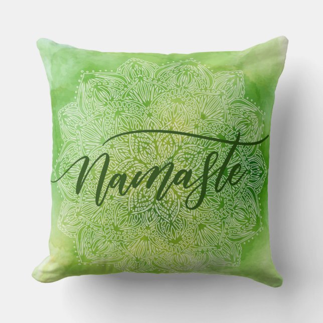 Groene Namaste Sierkussen (Voorkant)
