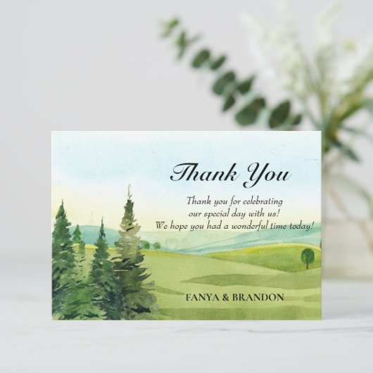 Groene natuur landschap waterverf bedankkaart (Staand voorkant)
