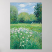 Groene natuur witte bloemenveld schilderen poster (Voorkant)
