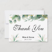 Groene natuurlijke eucalyptus bloemblaadjes bruilo bedankkaart (Voorkant)