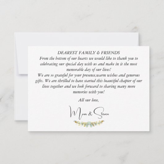 Groene natuurlijke eucalyptus bloemige bladeren br bedankkaart (Achterkant)