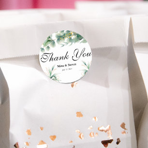 Groene natuurlijke eucalyptus dank u bruiloft ronde sticker