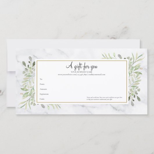Groene Natuurlijke Marmeren Cadeaubon (Voorkant)