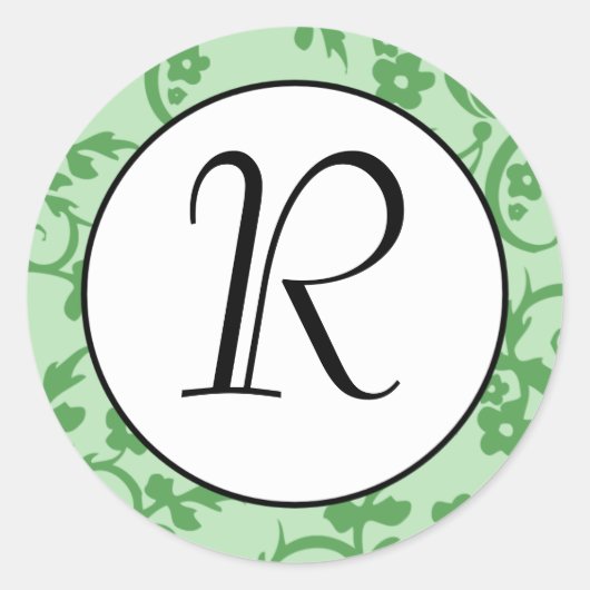 Groene Natuurlijke Patroon Monogram Initiaal Stick Ronde Sticker (Voorkant)