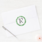 Groene Natuurlijke Patroon Monogram Initiaal Stick Ronde Sticker (Envelop)