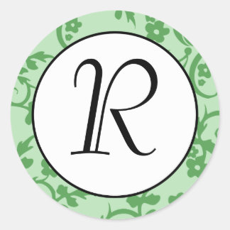 Groene Natuurlijke Patroon Monogram Initiaal Stick Ronde Sticker