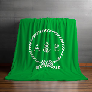 Groene Nautical Rope en Anchor Monogrammed Fleece Deken