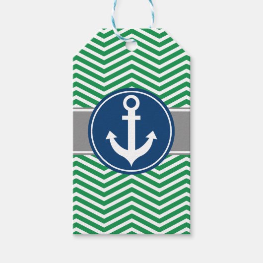 Groene nautische anker Chevron Cadeaulabel (Voorkant)