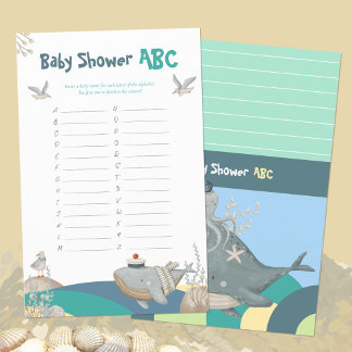 Groene Nautische Walvis Baby shower ABC Namen Spel