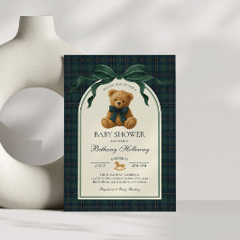 Groene Navy Plaid Polo Teddybeer Baby Shower Kaart