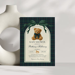 Groene Navy Plaid Polo Teddybeer Baby Shower Kaart