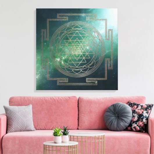 Groene Nebula Sri Yantra - Ingewikkeld Canvas (Insitu (Woonkamer))