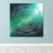 Groene Nebula Sri Yantra - Ingewikkeld Canvas (Insitu (Houten vloer))