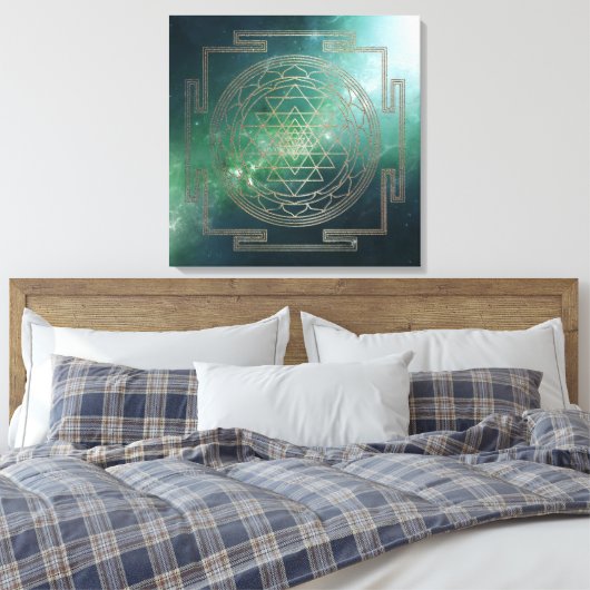 Groene Nebula Sri Yantra - Ingewikkeld Canvas (Insitu (Slaapkamer))