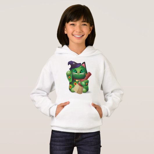 Groene Neko Kinderen Hoodie #001 (Voorkant volledig)
