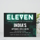 Groene Neon 11e verjaardag Kaart (Staand voorkant)