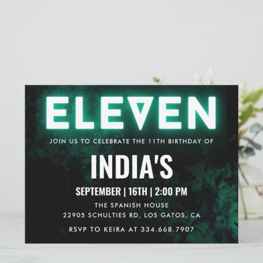 Groene Neon 11e verjaardag Kaart (Staand voorkant)