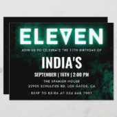 Groene Neon 11e verjaardag Kaart (Voorkant / Achterkant)