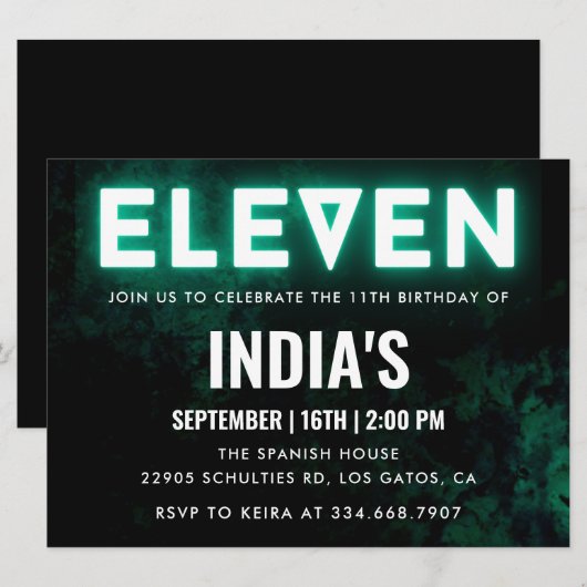 Groene Neon 11e verjaardag Kaart (Voorkant / Achterkant)