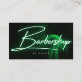 Groene Neon Barbershop Handgeschreven Script Barbe Visitekaartje (Voorkant)