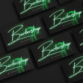 Groene Neon Barbershop Handgeschreven Script Barbe Visitekaartje