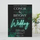 Groene neon bruiloft kaart (Staand voorkant)