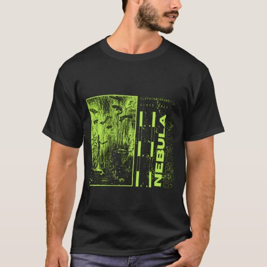 Groene neon en zwarte heuploze moderne nebula t-shirt (Voorkant)