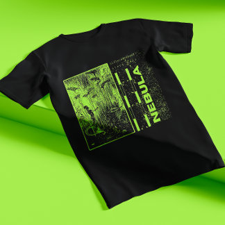 Groene neon en zwarte heuploze moderne nebula t-shirt