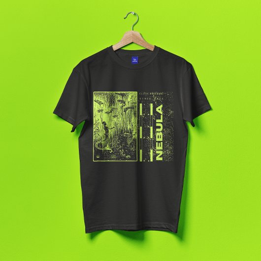Groene neon en zwarte heuploze moderne nebula t-shirt