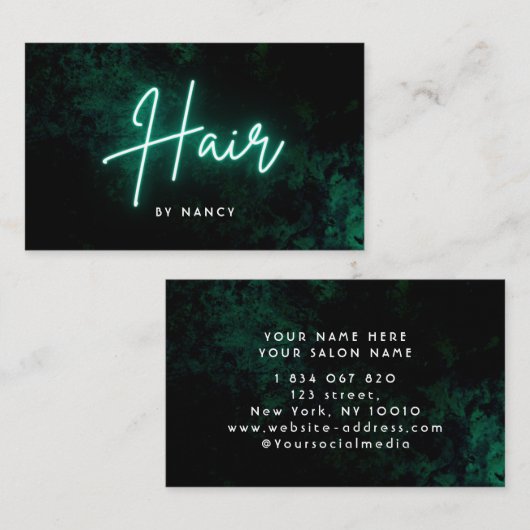 Groene Neon Haarsalon Visitekaartje (Voorkant / Achterkant)