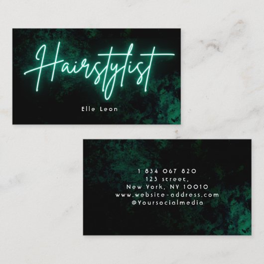 Groene Neon Haarstylist Kapper Visitekaartje (Voorkant / Achterkant)