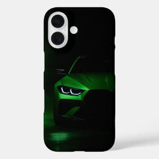 Groene Neon Kracht: Luxe Sportauto in Gloeiende Ne iPhone 16 Hoesje