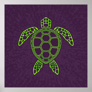 Groene Neon Lava Zee Schildpad Ontwerp Poster