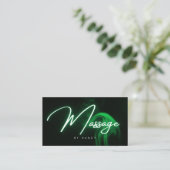 Groene Neon Massage Therapeut Handgeschreven Scrip Visitekaartje (Staand voorkant)