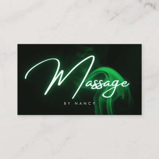 Groene Neon Massage Therapeut Handgeschreven Scrip Visitekaartje (Voorkant)