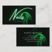 Groene Neon Nagels Nagel Tech Script Typografie Visitekaartje (Voorkant / Achterkant)