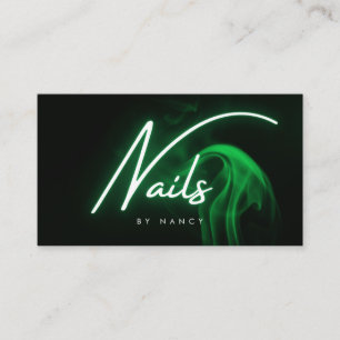 Groene Neon Nagels Nagel Tech Script Typografie  Visitekaartje