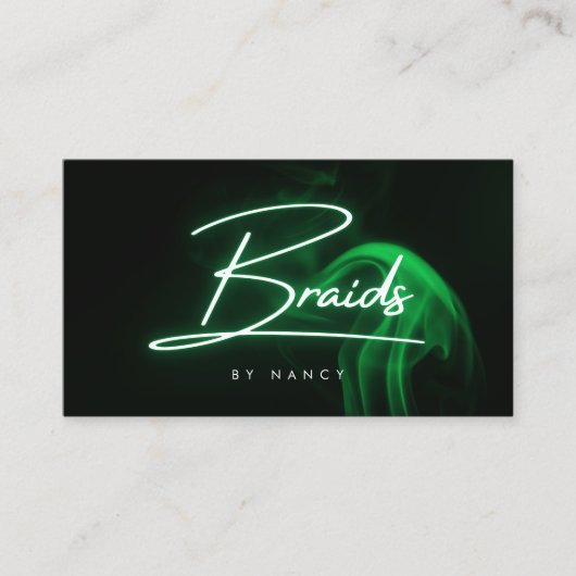Groene Neon & Rookvlechten Handgeschreven Script Visitekaartje (Voorkant)