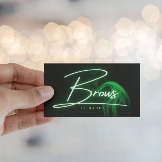 Groene Neon & Smoke Brows Handgeschreven Script Visitekaartje