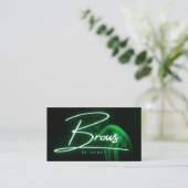 Groene Neon & Smoke Brows Handgeschreven Script Visitekaartje (Staand voorkant)