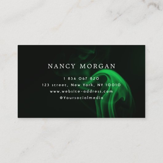Groene Neon & Smoke Brows Handgeschreven Script Visitekaartje (Achterkant)