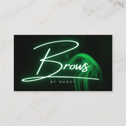 Groene Neon & Smoke Brows Handgeschreven Script Visitekaartje (Voorkant)