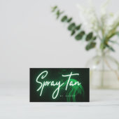Groene Neon & Smoke Spray Tan Handgeschreven Scrip Visitekaartje (Staand voorkant)