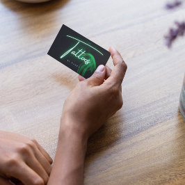 Groene Neon & Smoke Tattoos Handgeschreven Script Visitekaartje