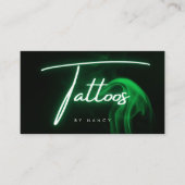 Groene Neon & Smoke Tattoos Handgeschreven Script Visitekaartje (Voorkant)
